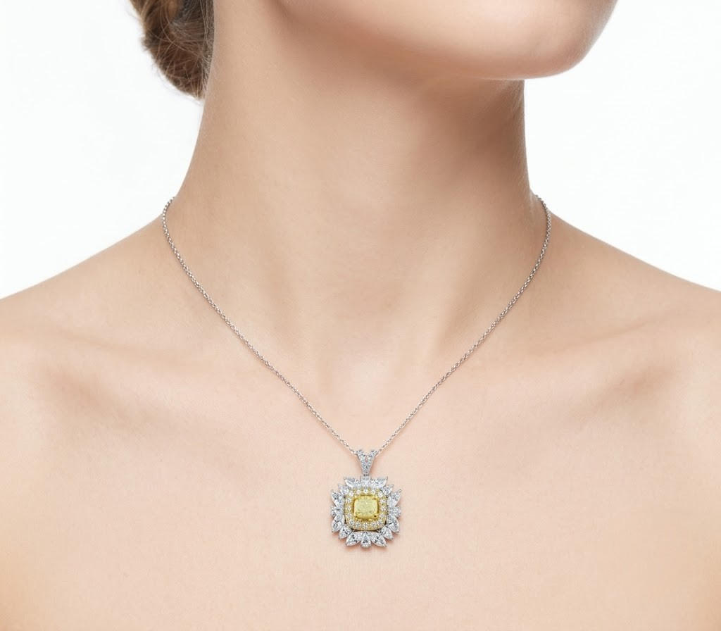 1.90 Karat Pırlanta Fancy Yellow Kolye, 18 Ayar Saf Altın