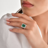 1,25 Ct Doğal Pırlanta ve 3,55 Ct Doğal Zümrüt Halo Yüzük 18K Altın