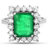 1,25 Ct Doğal Pırlanta ve 3,55 Ct Doğal Zümrüt Halo Yüzük 18K Altın