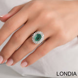 3,80 Ct Doğal Pırlanta ve 1,50 Ct Doğal Zümrüt Halo Yüzük 18K Altın