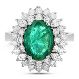 3,80 Ct Doğal Pırlanta ve 1,50 Ct Doğal Zümrüt Halo Yüzük 18K Altın