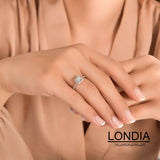 14 Ayar Altın 0,50 Karat Doğal Pırlanta Prenses Halo Tasarım Yüzük