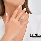 18K Altın 0,50 Ct Doğal Pırlanta ve 0,95 Ct Doğal Zümrüt Verdant Halo Tasarım Yüzük