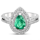 18K Altın 0,50 Ct Doğal Pırlanta ve 0,95 Ct Doğal Zümrüt Verdant Halo Tasarım Yüzük