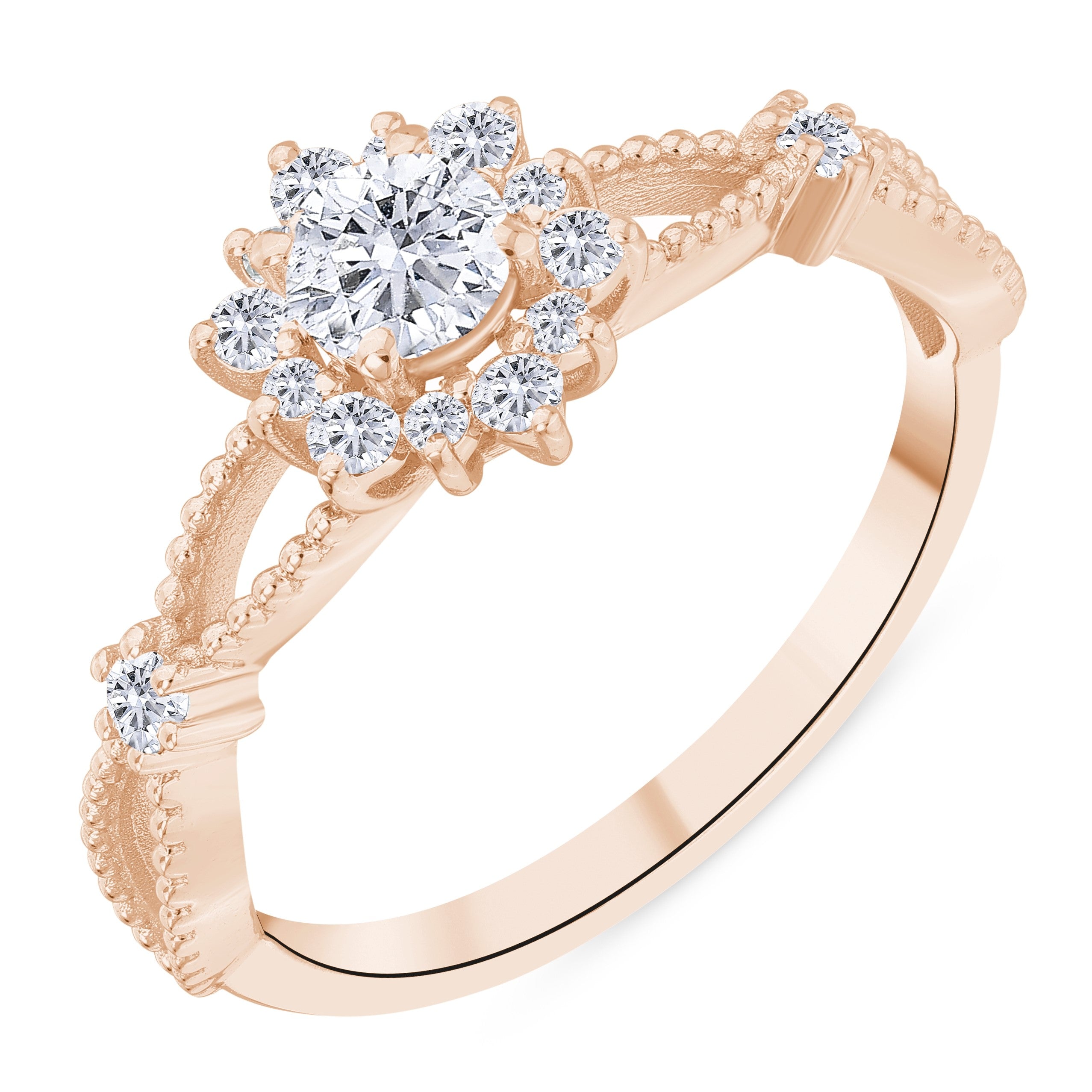 0.55 Ct. Doğal Pırlanta Vintage Tasarım ‘Lotus’ Yüzük, 18 Ayar Altın