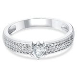 0,35 Karat Doğal Pırlantalı Yan Taşlı Tektaş, 14 Ayar Altın Cesur Tasarım Yüzük