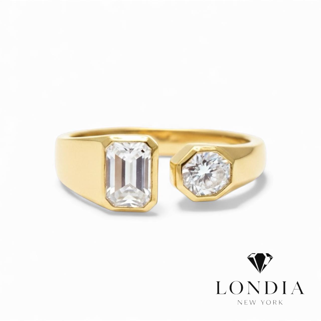 Toi et Moi Serçe Parmak Yüzüğü 0.30 ct Emerald & 0.20 ct Yuvarlak Kesim Doğal Pırlanta