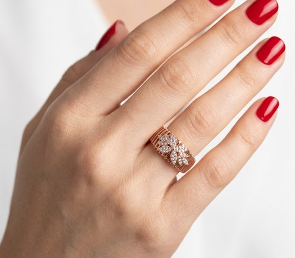 14K Altın 0.40 Karat Doğal Pırlanta Flora Tasarım Yüzük
