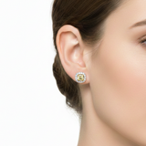 1,00 Karat Fancy Yellow Pırlanta Cushion Tasarımlı 14 Ayar Altın Küpe