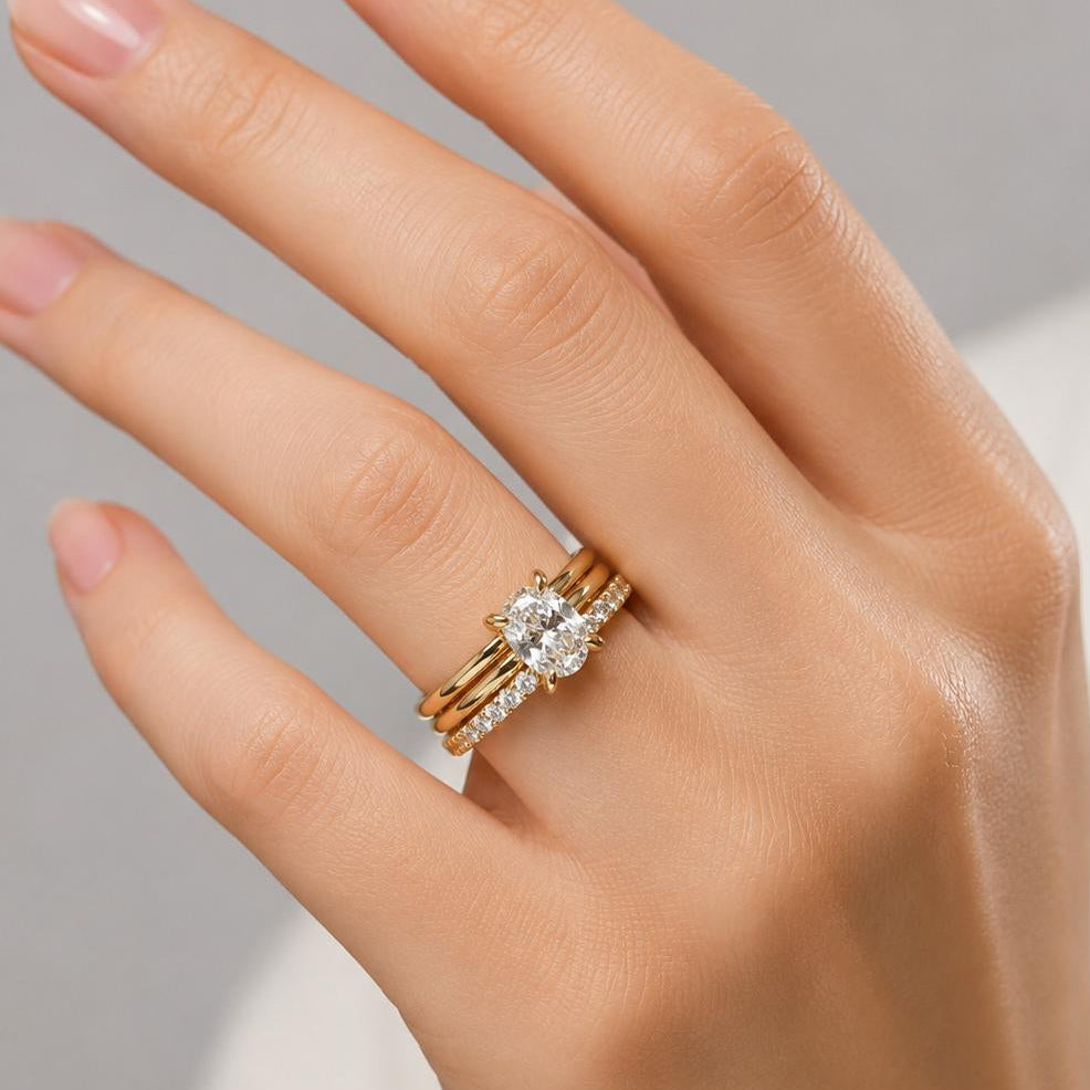 1 Karat F Rengi Doğal Pırlanta Oval Tektaş ve Evlilik Seti