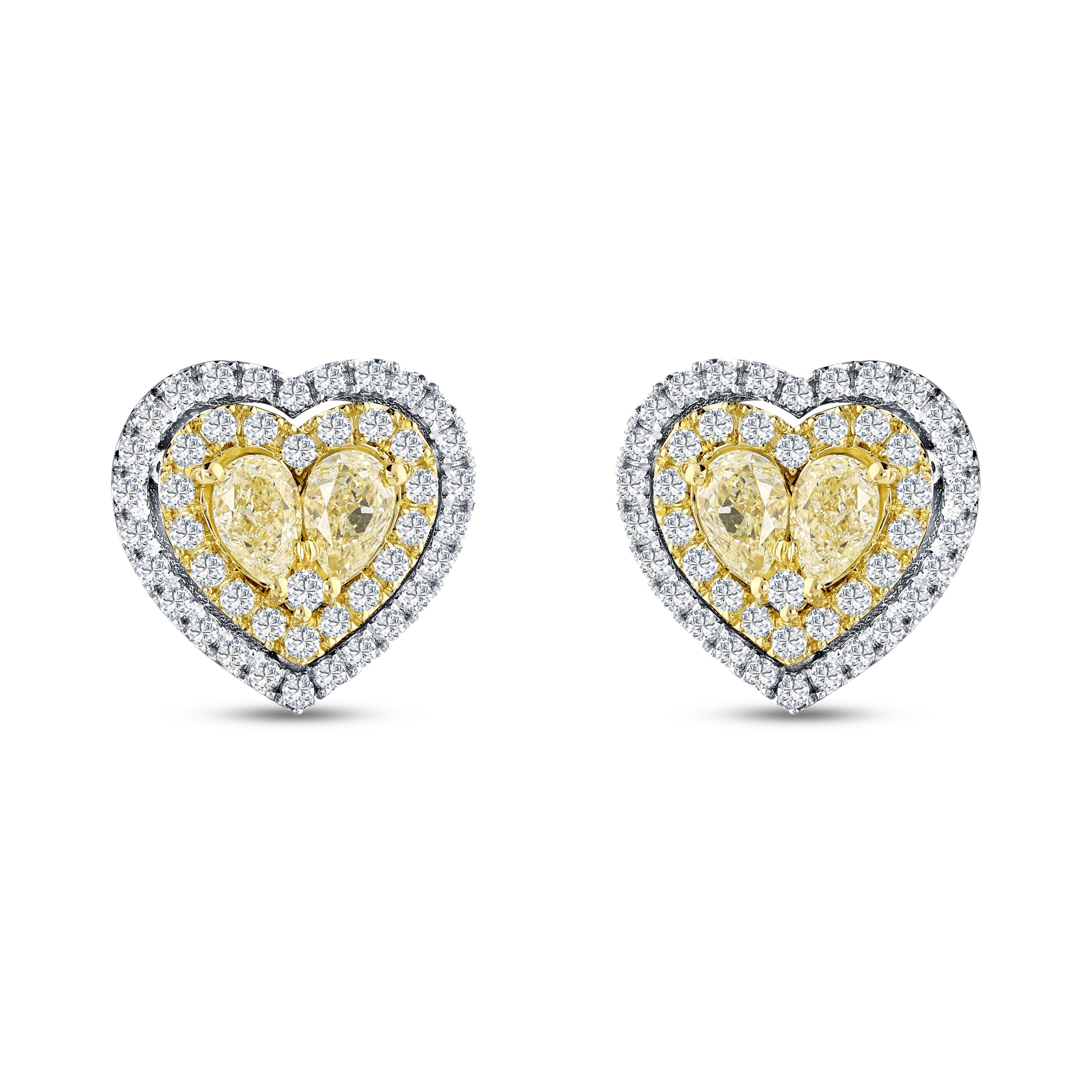 2 Karat Doğal Pırlanta Kalp Tasarımlı Fancy Yellow Küpe