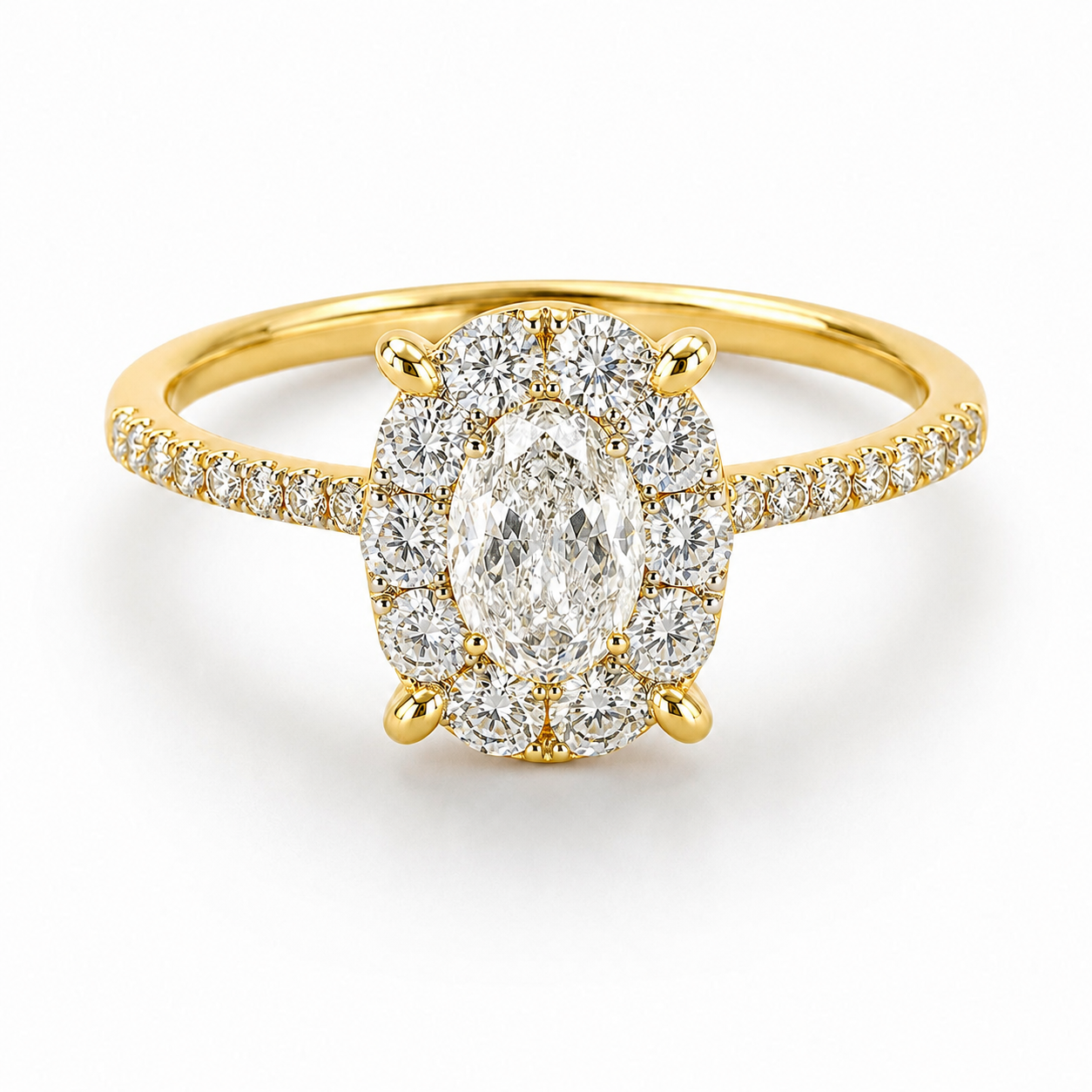 2 Karat Görünümlü 0.70 Kt. Magic Oval Doğal Pırlanta Yan Taşlı Yüzük