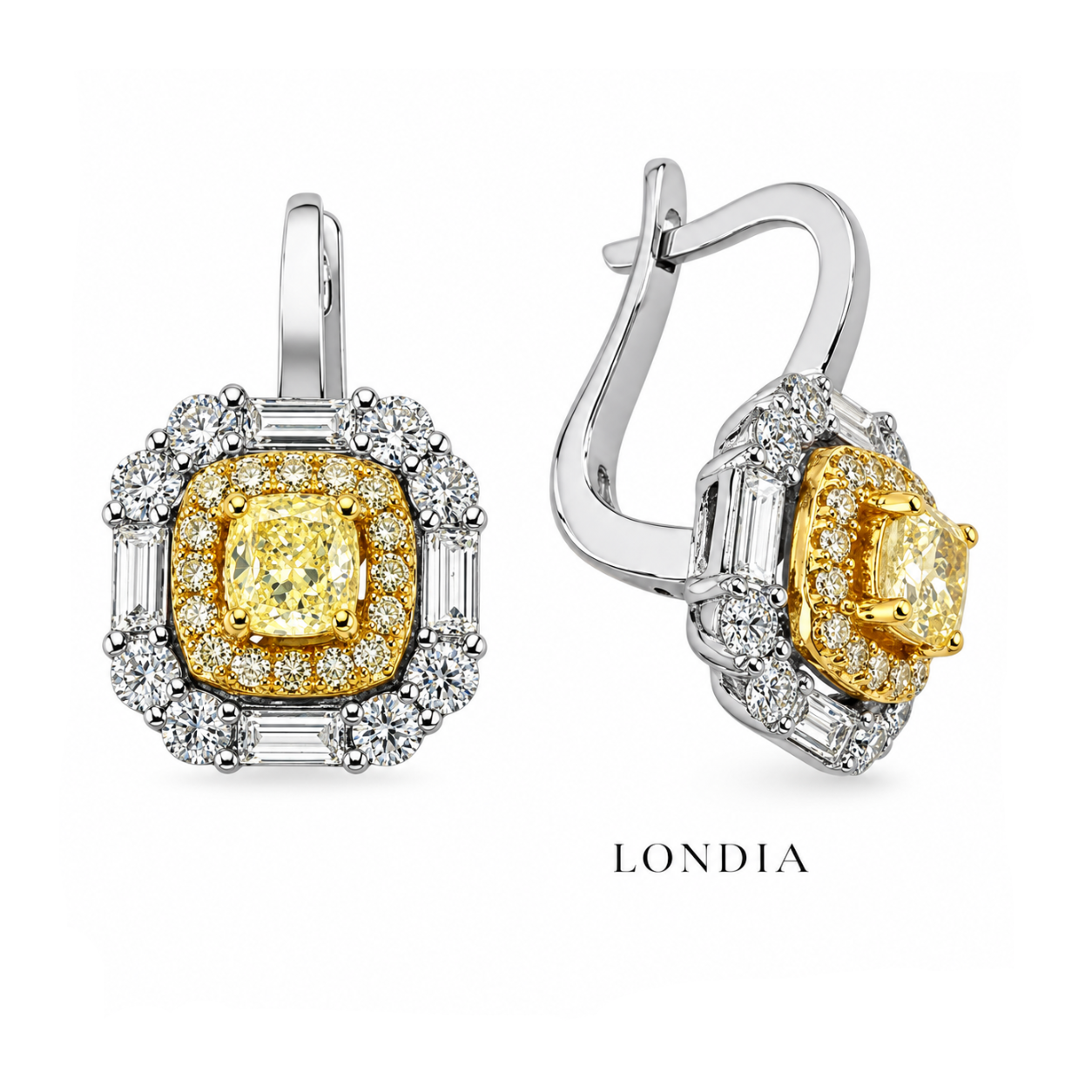3 Karat Fancy Yellow Pırlanta Cushion Tasarımlı Küpe