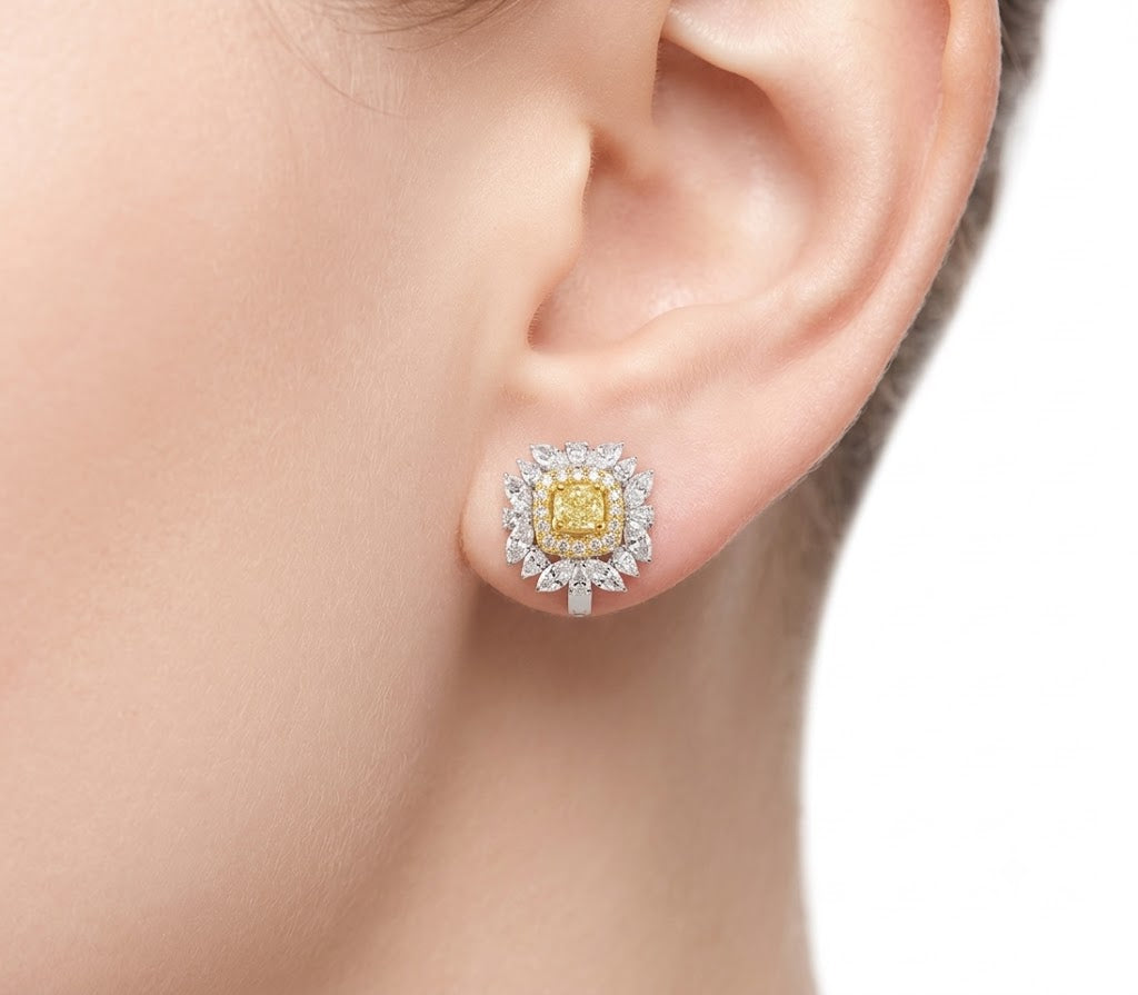 7.60 Karat Fancy Yellow Pırlanta Tasarım Set 18 Ayar Altın