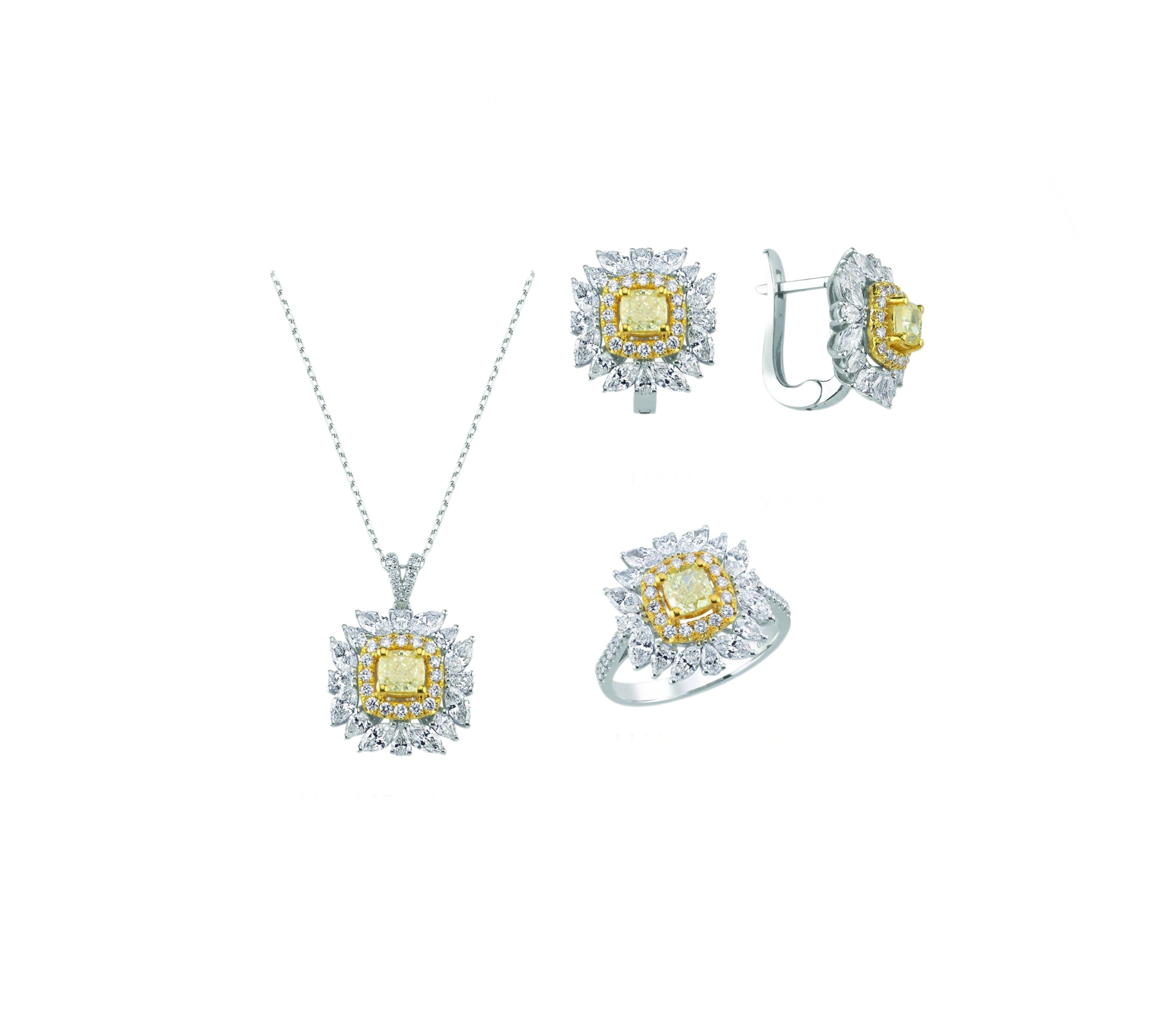 7.60 Karat Fancy Yellow Pırlanta Tasarım Set 18 Ayar Altın