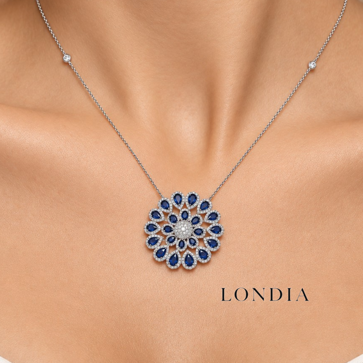 7 Karat Doğal Safir ve 2.50 Karat Doğal Pırlantalı Kolye