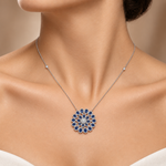 7 Karat Doğal Safir ve 2.50 Karat Doğal Pırlantalı Kolye
