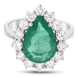 1,25 Ct Doğal Pırlanta ve 3,55 Ct Doğal Zümrüt Halo Yüzük 18K Altın