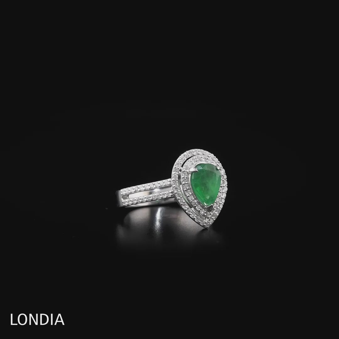 18K Altın 0,50 Ct Doğal Pırlanta ve 0,95 Ct Doğal Zümrüt Verdant Halo Tasarım Yüzük