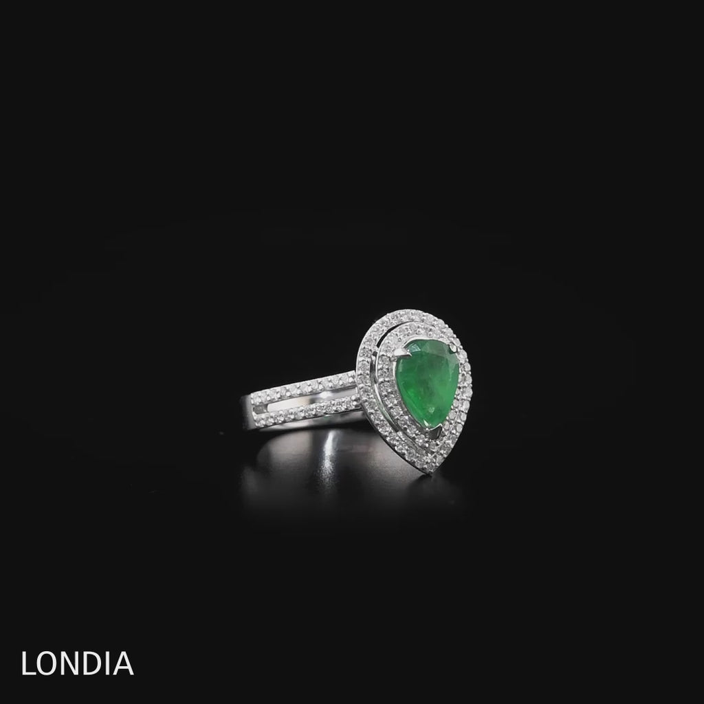 18K Altın 0,50 Ct Doğal Pırlanta ve 0,95 Ct Doğal Zümrüt Verdant Halo Tasarım Yüzük