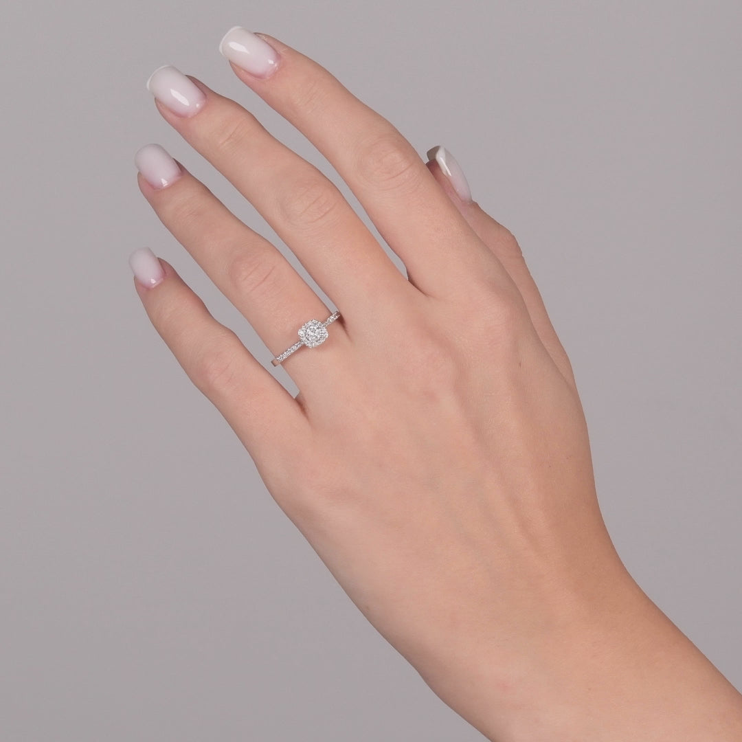 14 Ayar Altın 0,40 Karat Doğal Pırlanta Halo Tasarım Yüzük