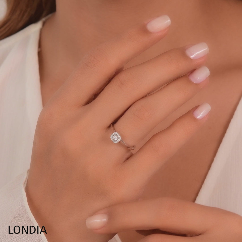 14 Ayar Altın 0,20 Karat Doğal Pırlanta Halo Tasarım Yüzük