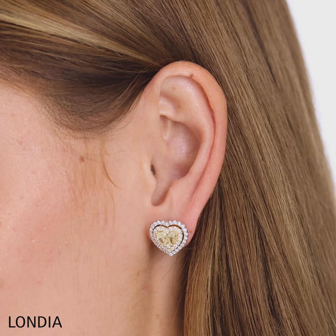 18 Ayar Altın 2,00 Karat Pırlanta Kalp Tasarım Fancy Yellow Küpe