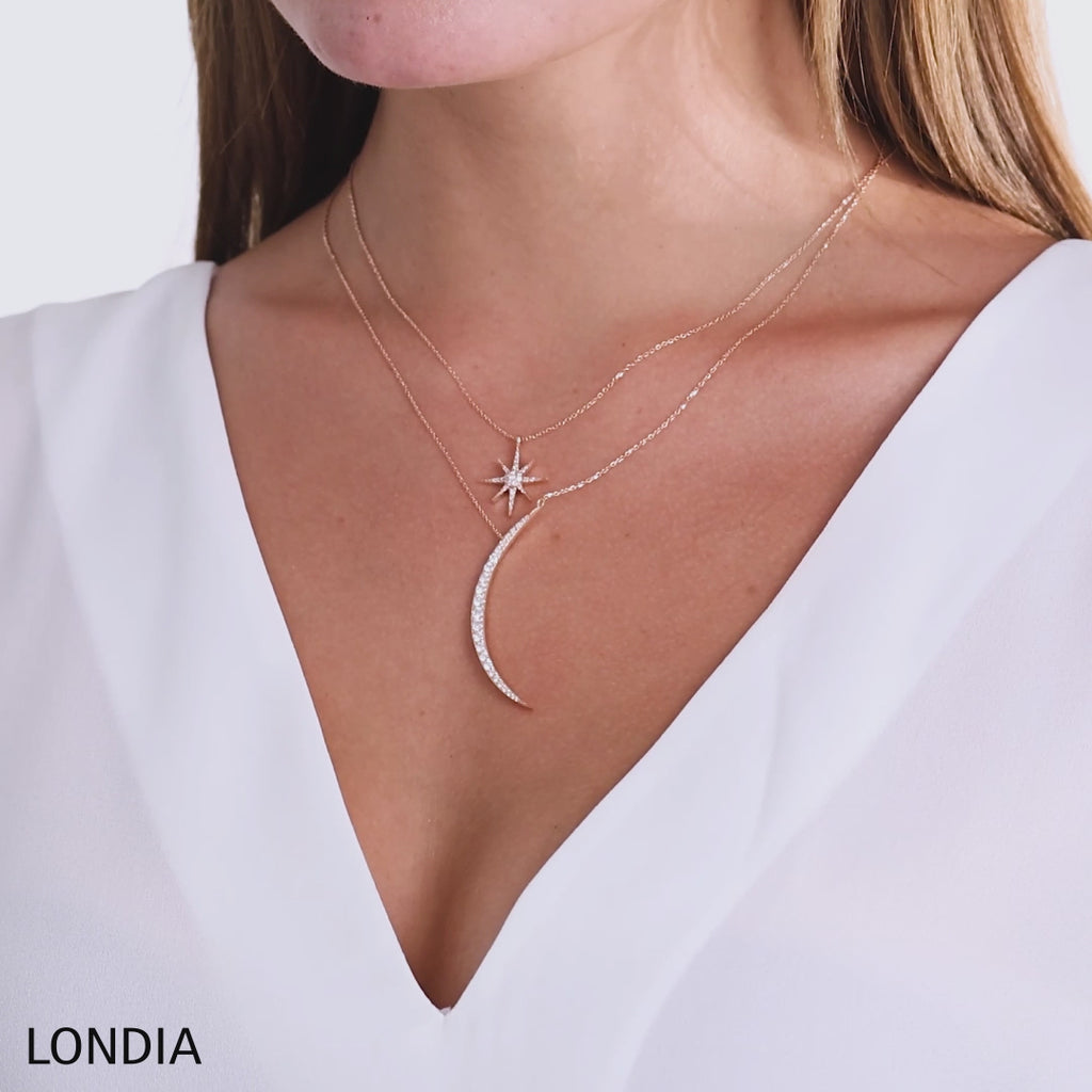 0,90 Karat Pırlantalı Lunastar Tasarım Kolye, 14 Ayar Saf Altın