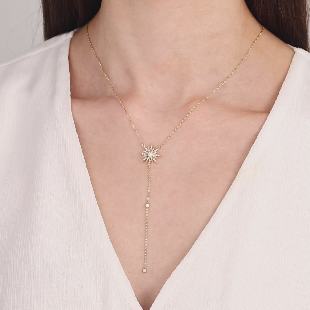 0,35 Karat Pırlantalı Yıldız Tasarım Kolye, 14 Ayar Saf Altın