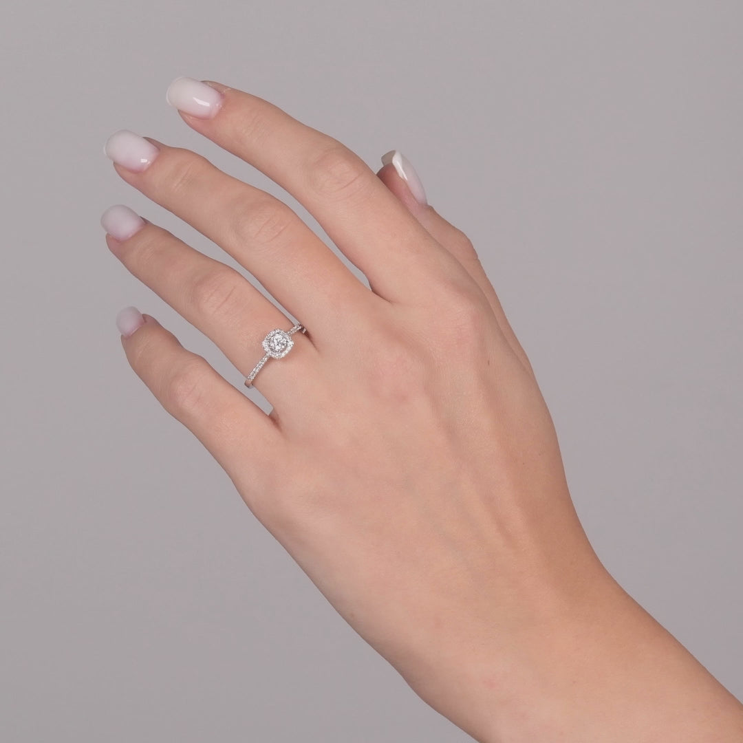 0.45 Ct. Doğal Pırlanta Halo Tasarım Yan Taşlı Yüzük, 14 Ayar Altın