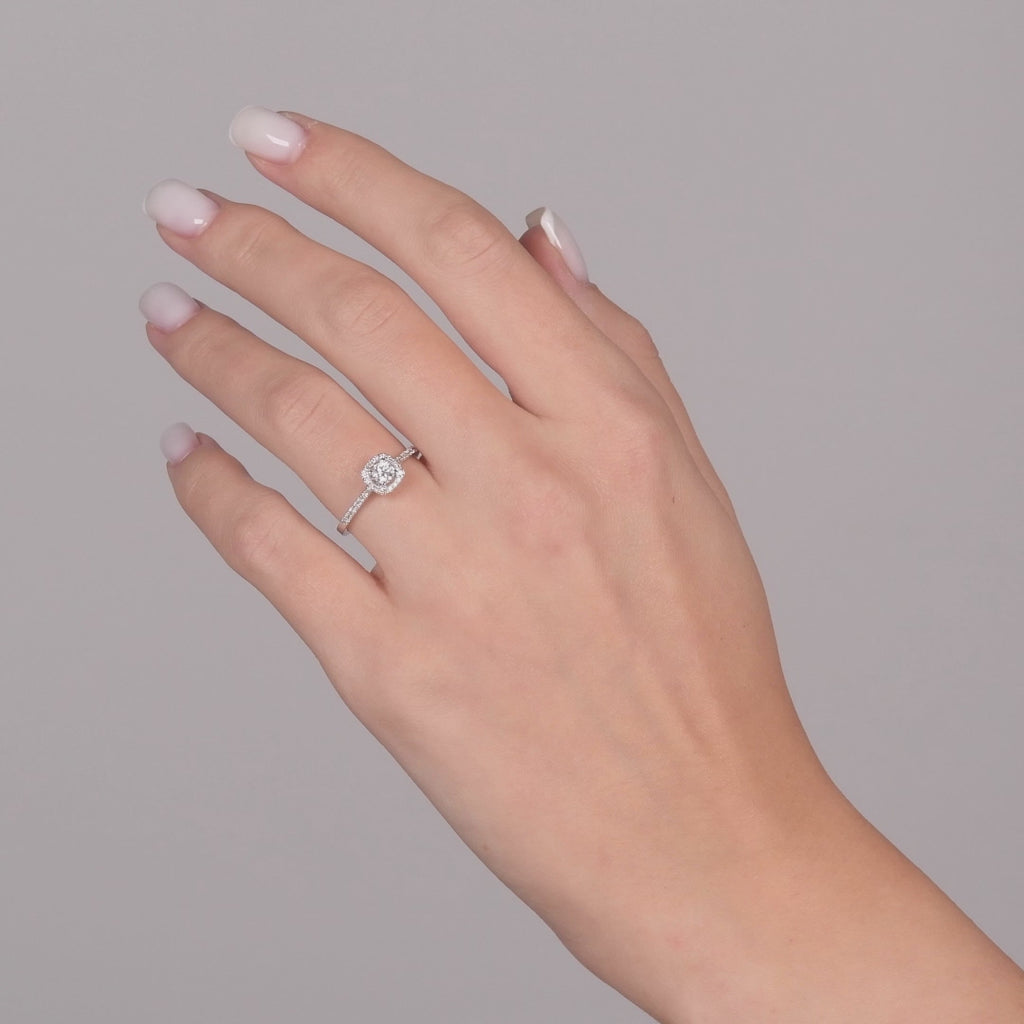 0.45 Ct. Doğal Pırlanta Halo Tasarım Yan Taşlı Yüzük, 14 Ayar Altın