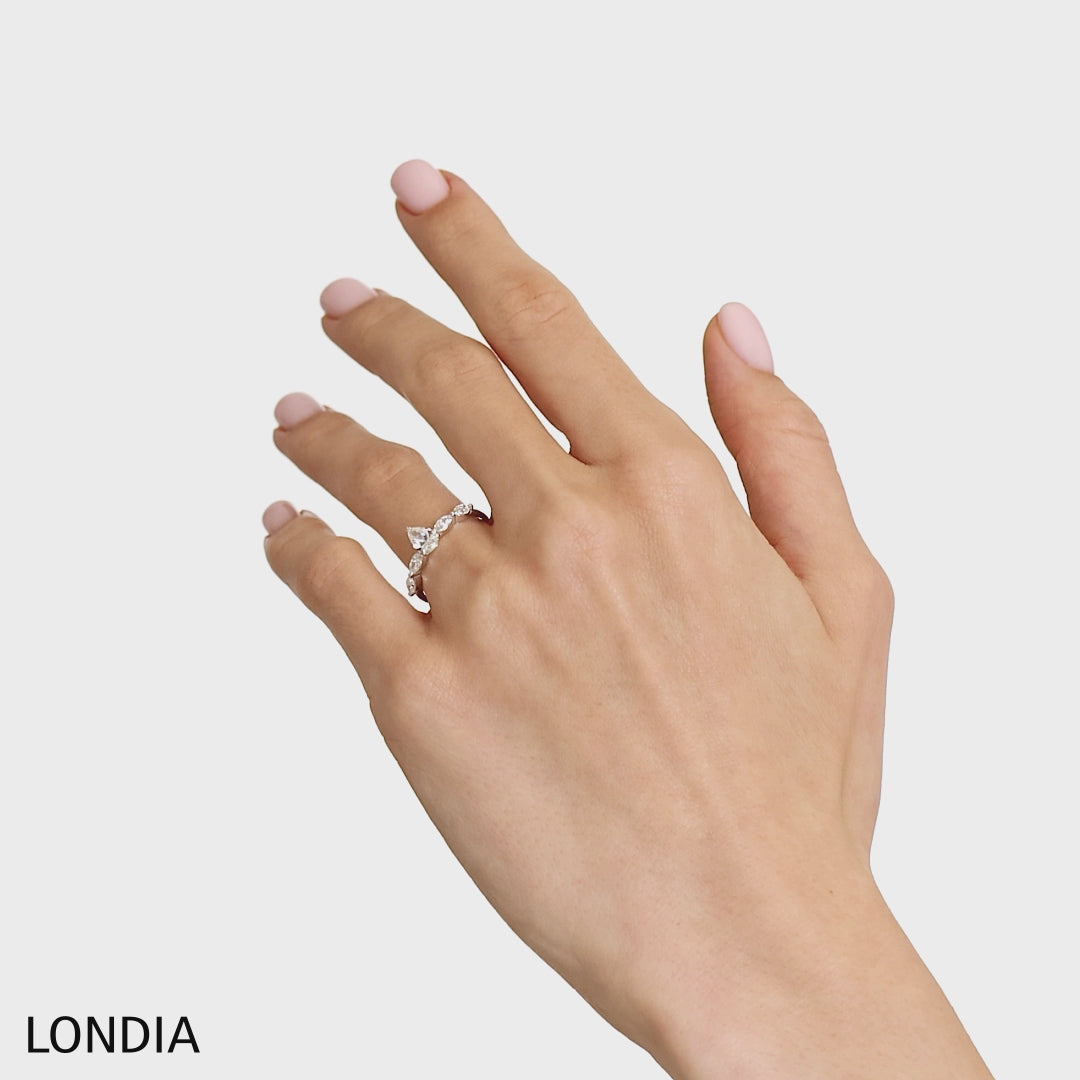 0.85 Ct. Doğal Armut Kesim Pırlanta Solitaire “Modern” Yüzük – 14K Altın